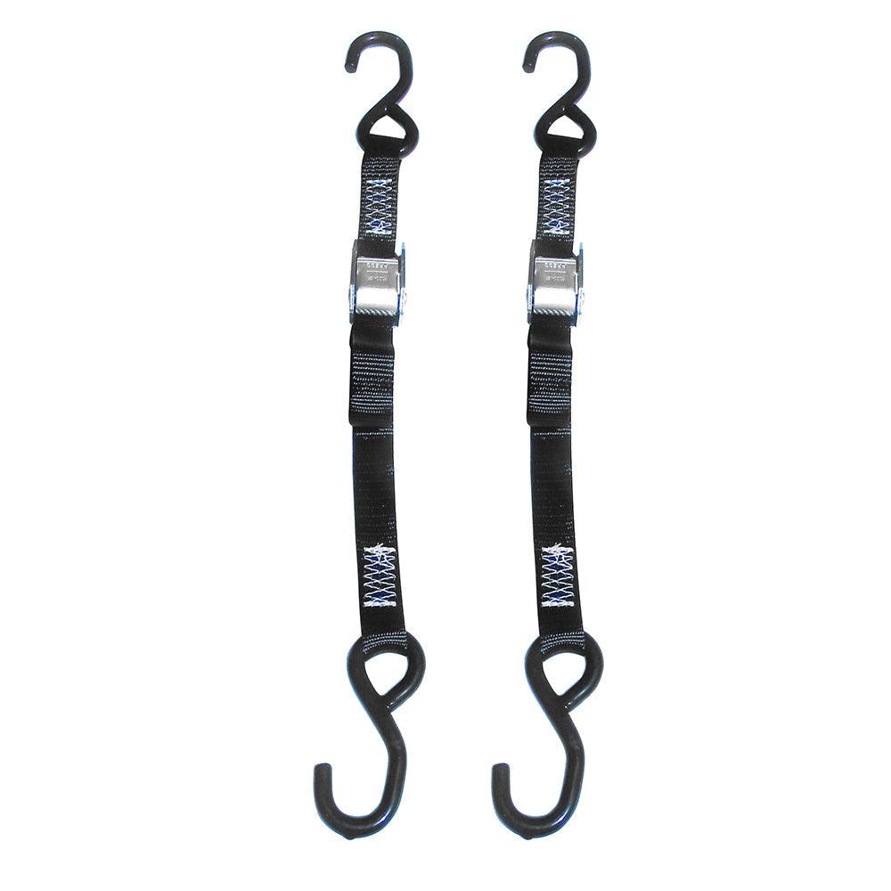 Pair of Rod Saver PWC 1" x 2' tie-down straps with vinyl coated hooks and cam buckles
