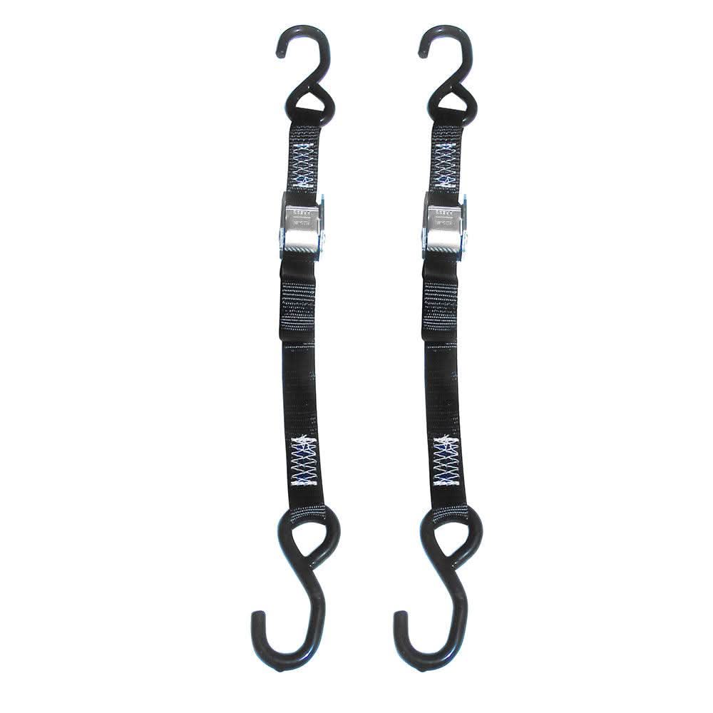 Rod Saver PWC 1" x 2' tie-down straps with vinyl coated hooks and roller cam buckles, pair
