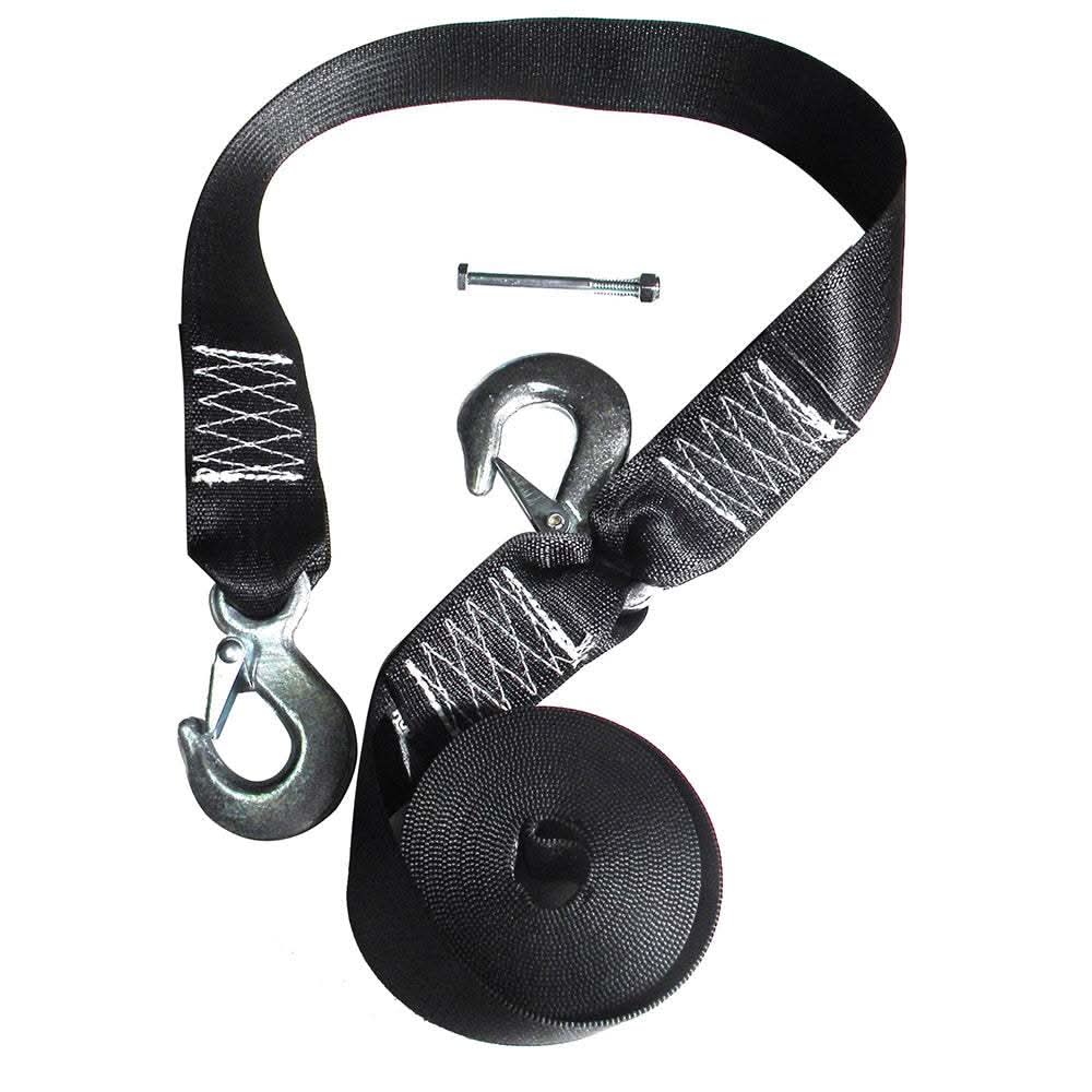 Rod Saver Winch Strap replacement 16-foot polyester strap with safety strap and forged snap hooks