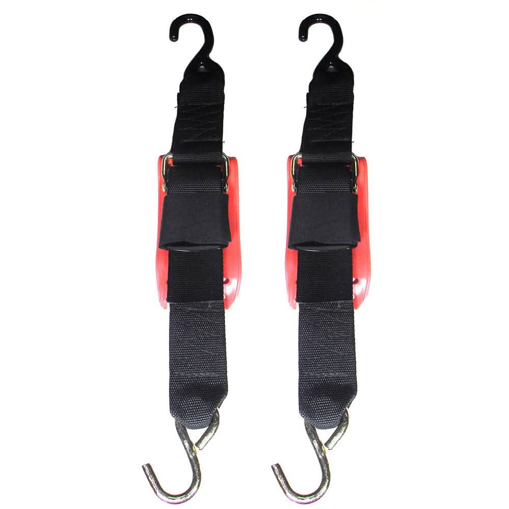 Pair of Rod Saver Quick Release Trailer Tie-Downs with vinyl pads and over-center buckles, 2" x 2', 1,200 lb capacity