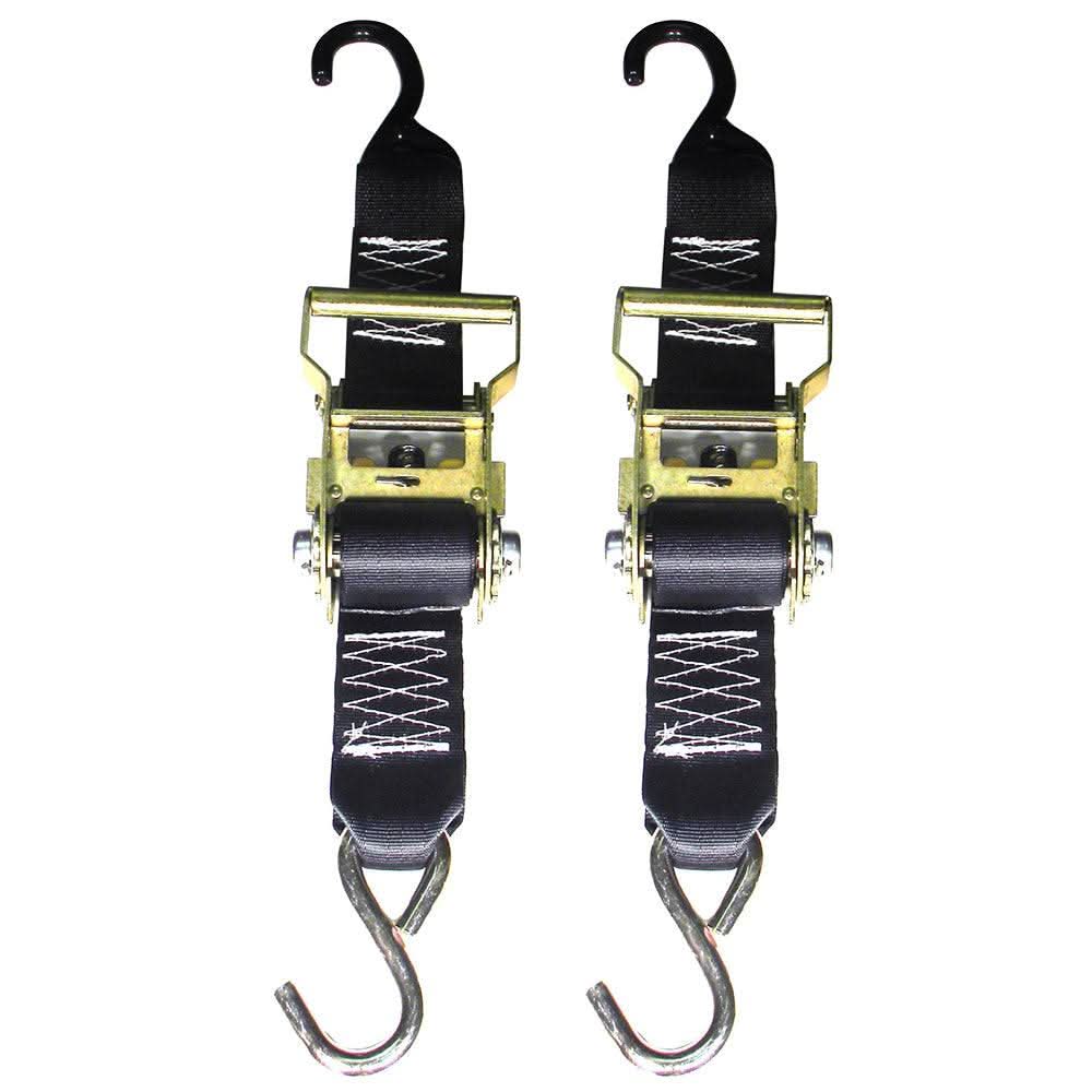 Pair of Rod Saver heavy-duty 2-inch by 3-foot ratchet trailer tie-downs with vinyl coated and zinc plated hooks, 2400 lb capacity