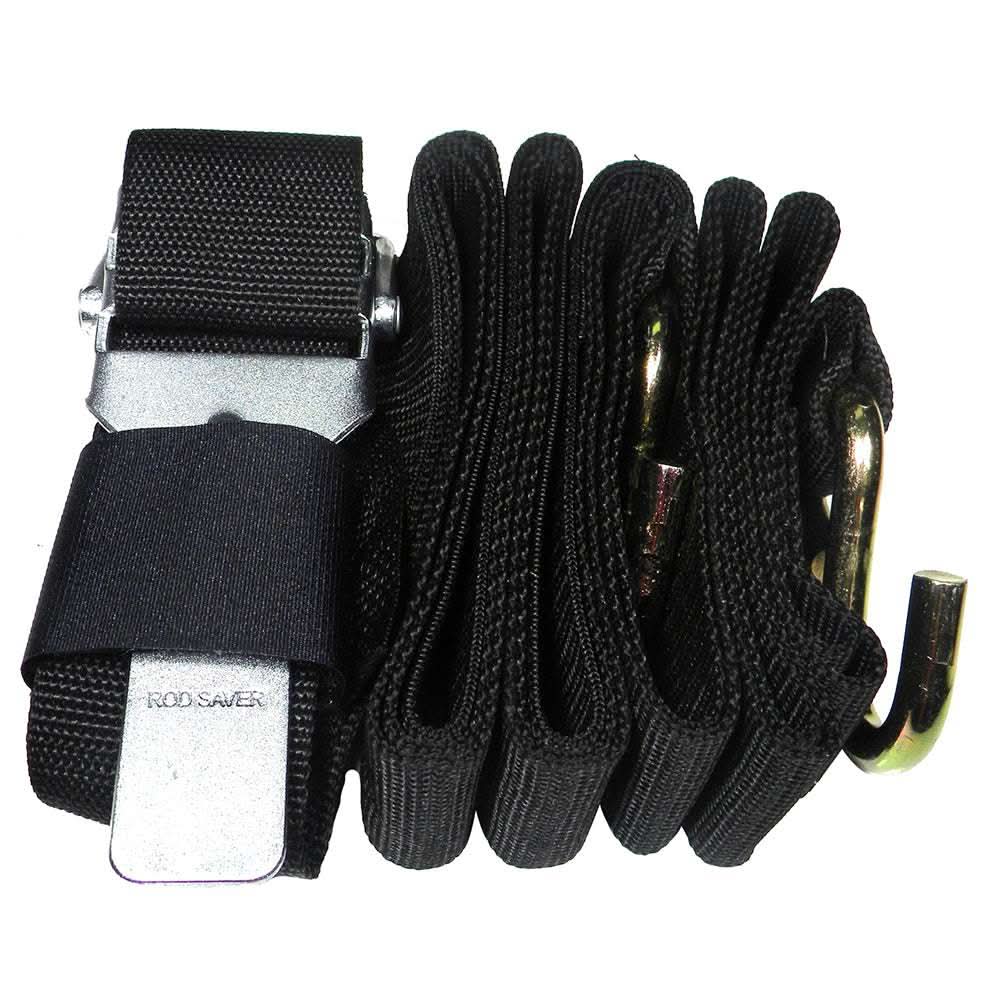 Rod Saver Paddle Buckle Gunwale Tie-Down 2 inch by 16 foot with zinc chromate hooks and protective pad