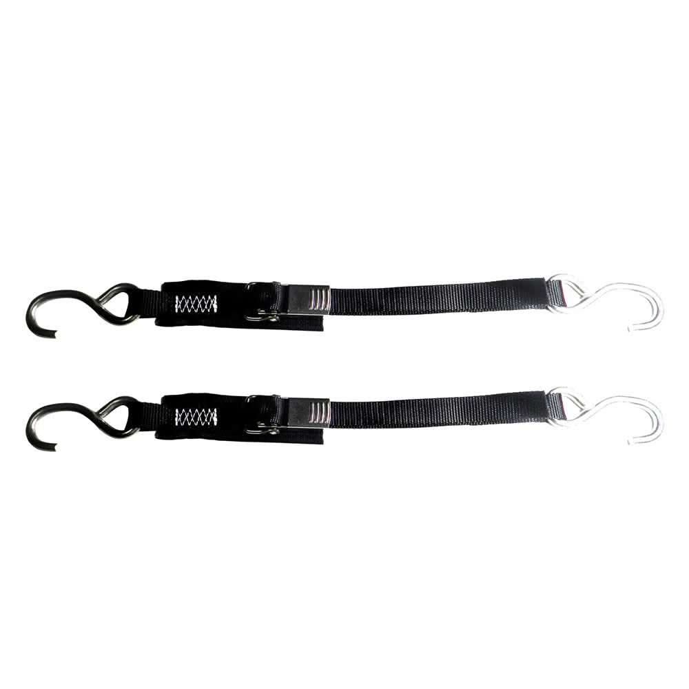 Rod Saver stainless steel quick release transom tie-down pair with polypropylene webbing and saltwater-resistant hooks