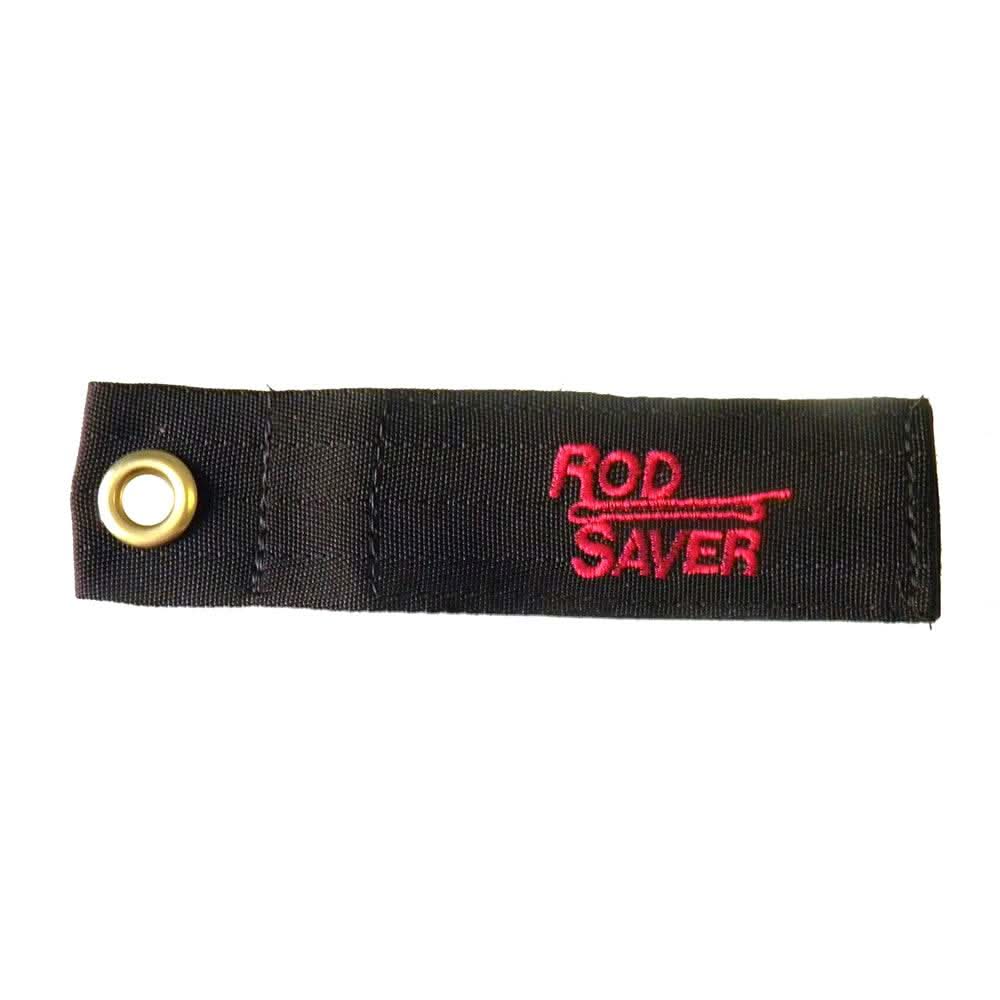 Rod Saver Fender Wrap black hook and loop fastener for boat fenders with red logo
