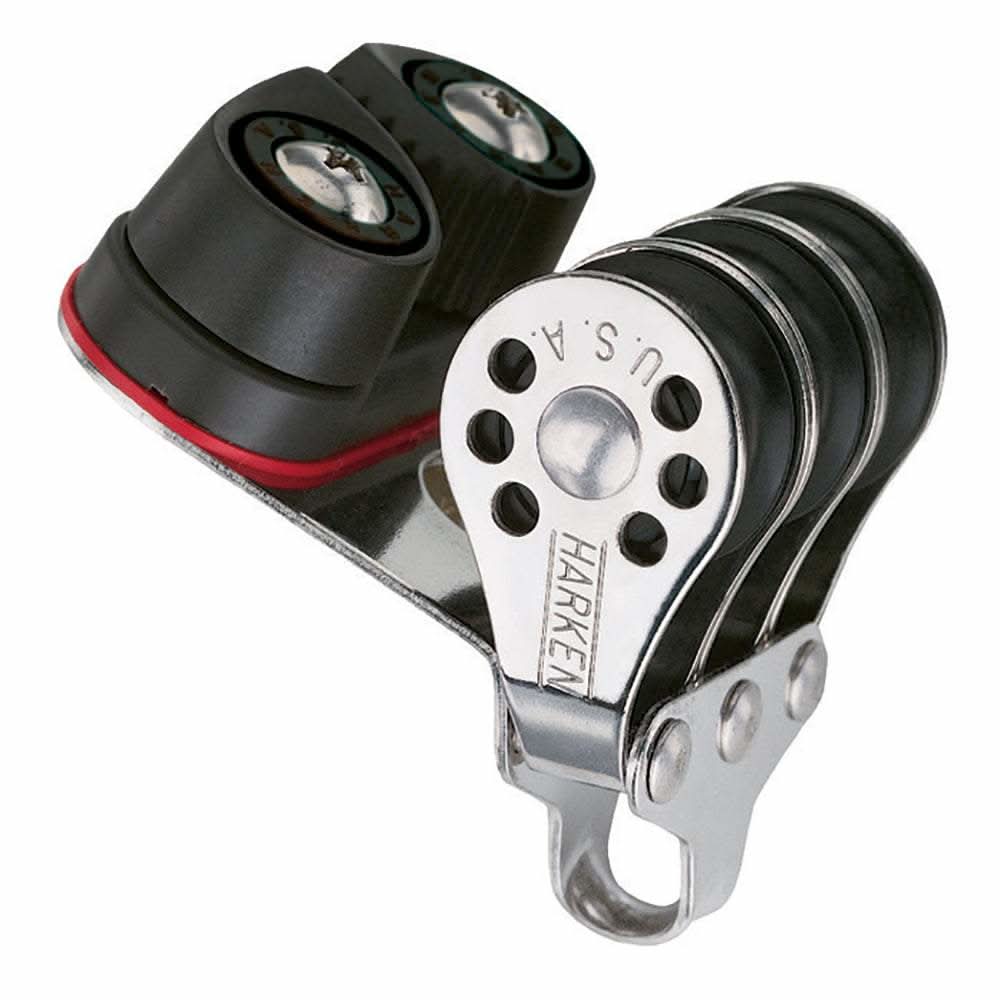 Harken 22mm Triple Micro Block with cam cleat for fishing, compact low-friction triple pulley block