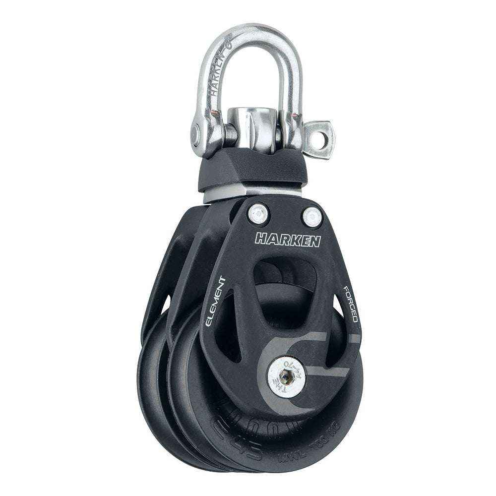 Harken 45mm double element block with swivel, black aluminum sheave, corrosion-resistant sailing pulley block