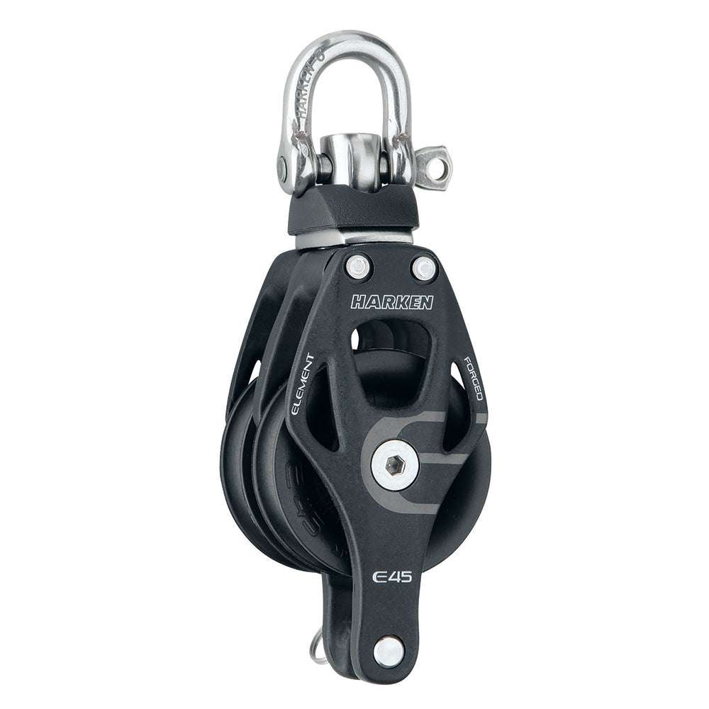 Harken 45mm Double Element Block with swivel and becket, black anodized aluminum sailing pulley block.