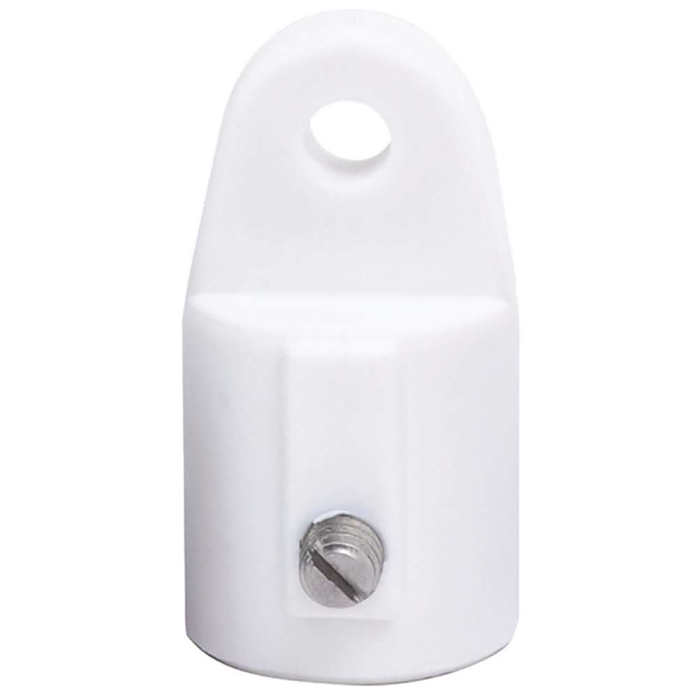 White nylon top cap for 3/4 inch tubing with stainless screw and UV stabilized construction