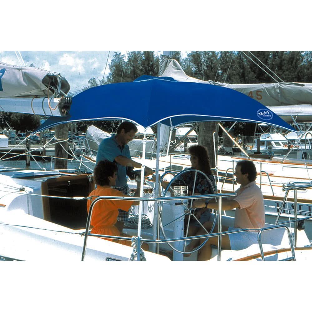 Taylor Made AnchorShade III blue marine umbrella with adjustable pole on boat