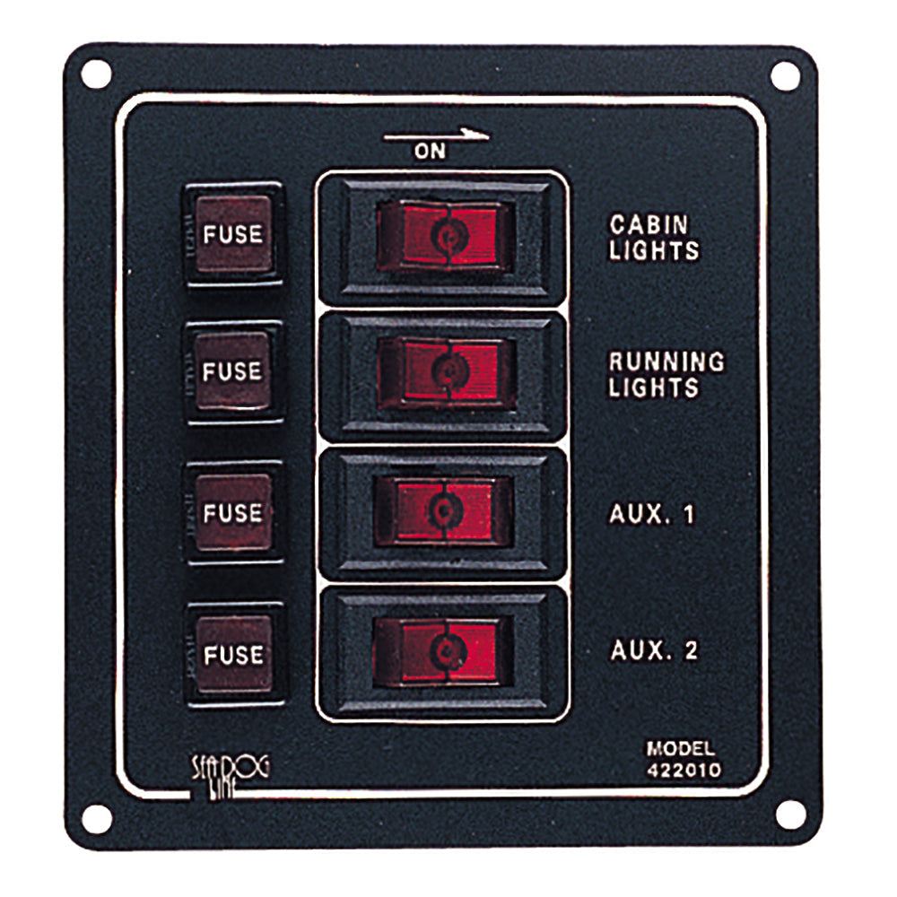 Sea-Dog Aluminum Switch Panel vertical 4 switch with fuses and illuminated rocker switches