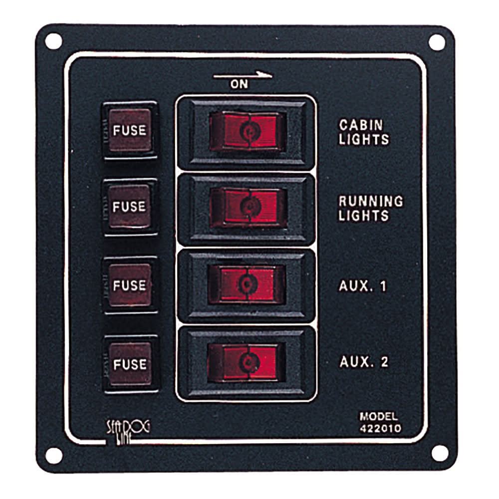 Sea-Dog Aluminum Switch Panel vertical 4 switch with fuses and illuminated rocker switches