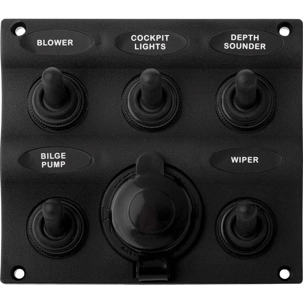 Sea-Dog Nylon Switch Panel water resistant with 5 toggles and power socket for marine use