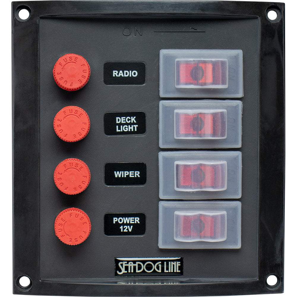 Sea-Dog Splash Guard vertical 4-switch panel with fuse holders and splash guards