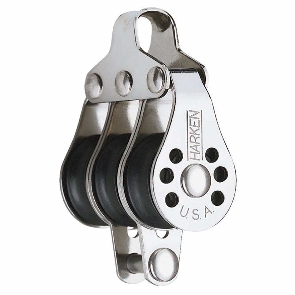 Harken 22mm triple micro block with becket, stainless steel low-friction sailing pulley.