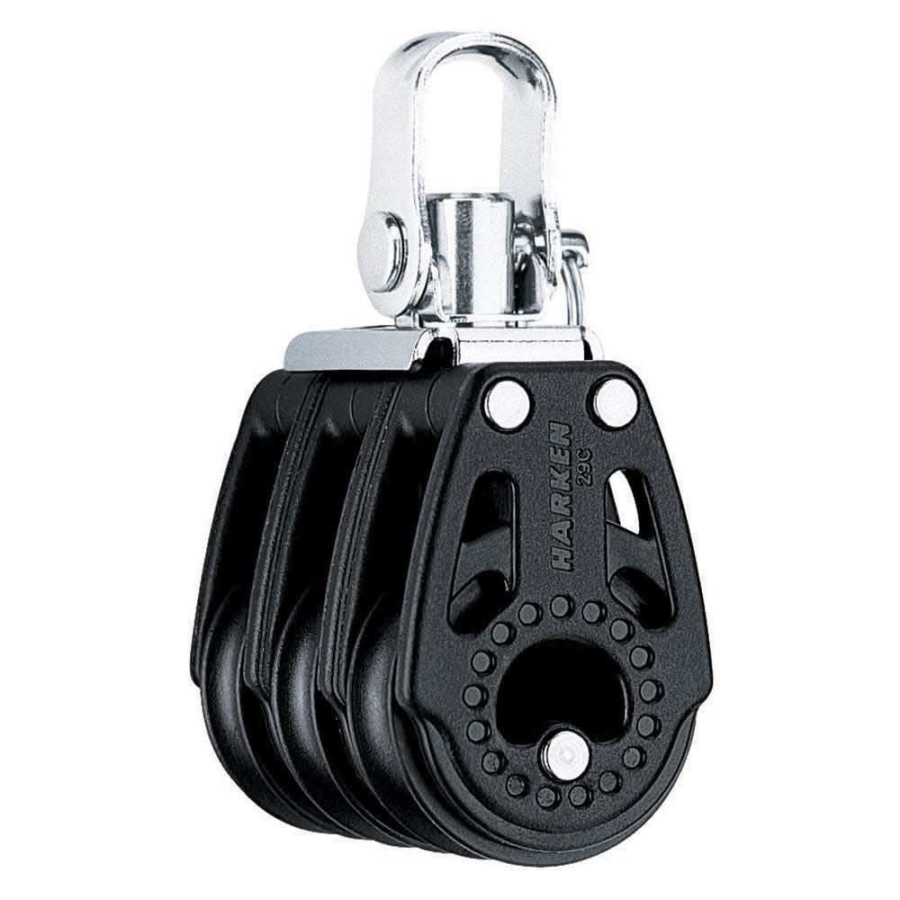 Harken 29mm Triple Carbo Air Block with swivel, lightweight black triple pulley block for sailing and high load capacity