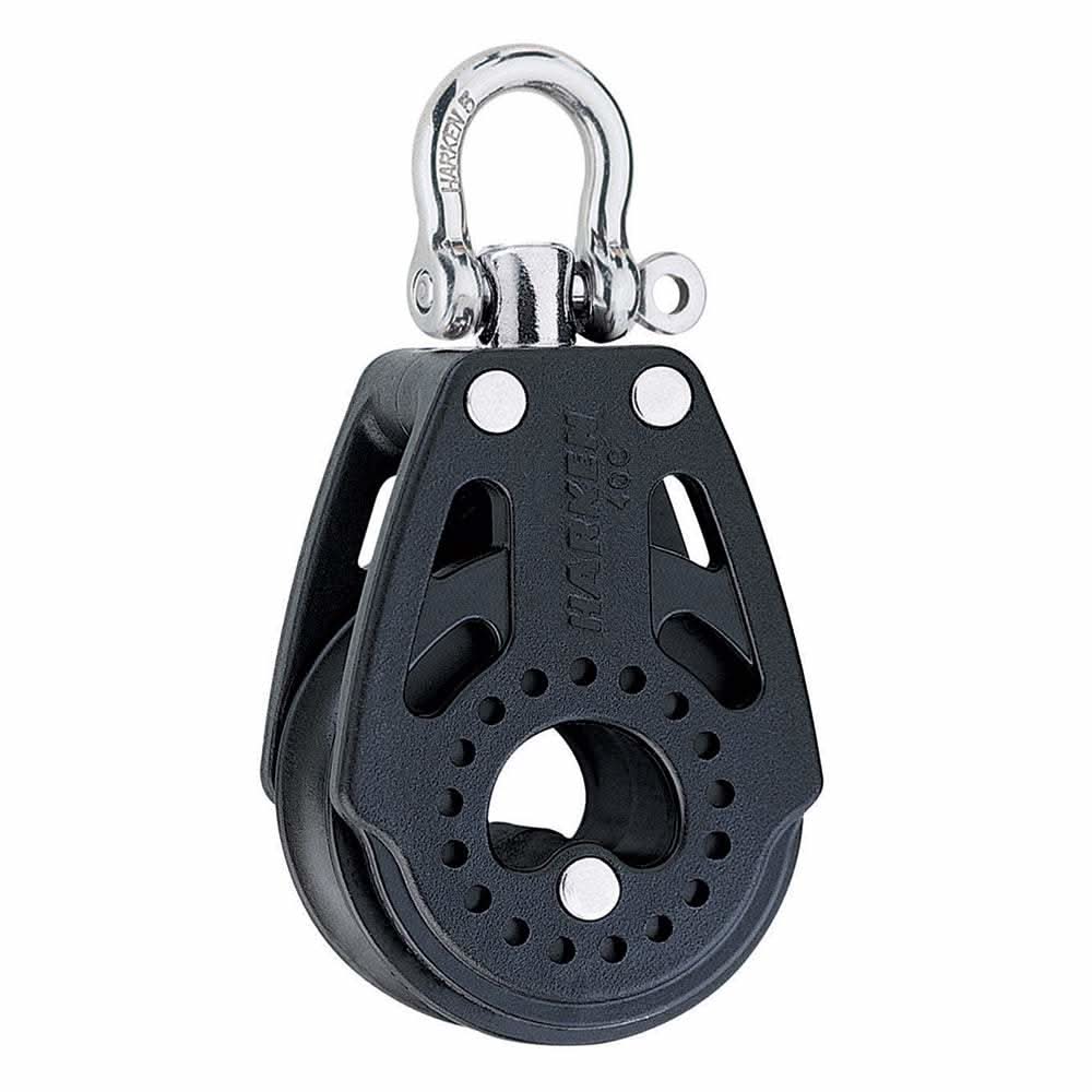 Harken 40mm Carbo Air Block with swivel, lightweight black sailing block with metal shackle