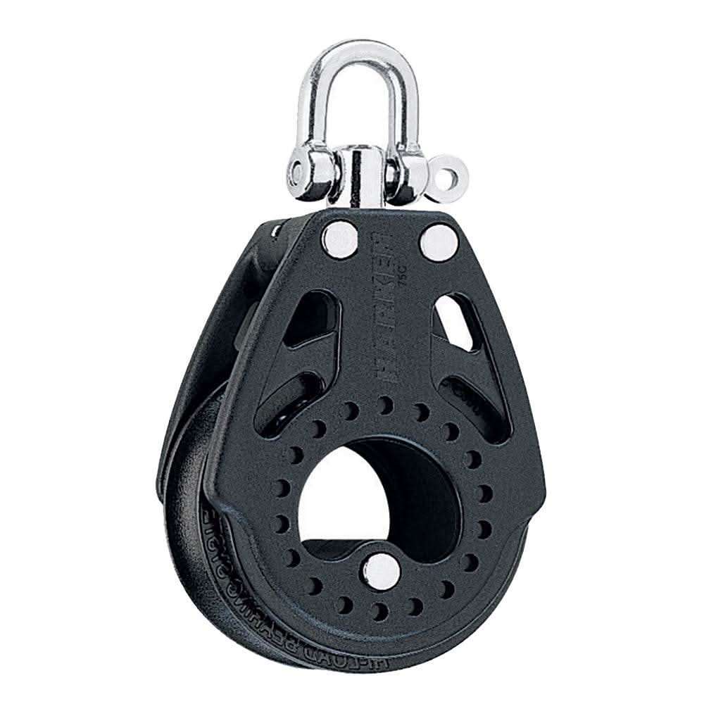 Harken 75mm Carbo Air Block with swivel, lightweight black sailing block with metal shackle