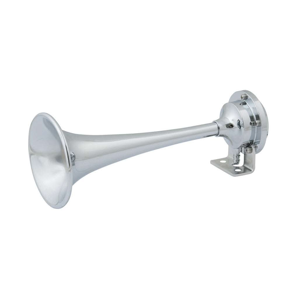 Marinco 12V chrome plated single trumpet mini air horn with solid brass construction and compressor included