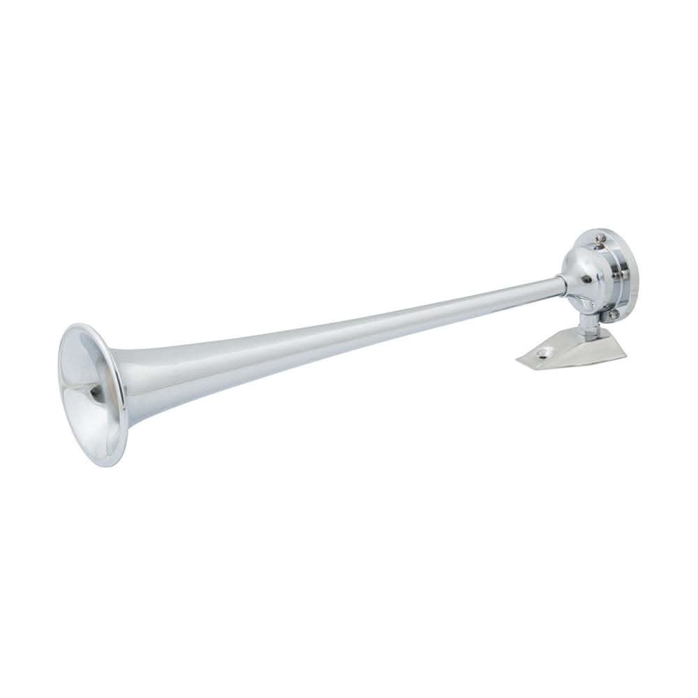 Marinco 24V chrome plated single trumpet air horn with solid brass construction and compressor