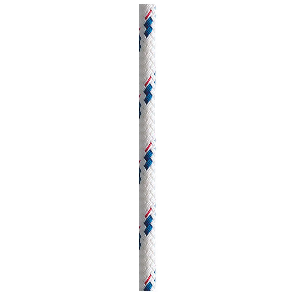 New England Ropes 5/16 inch x 600 ft Sta-Set polyester cover rope with blue fleck pattern and braided core