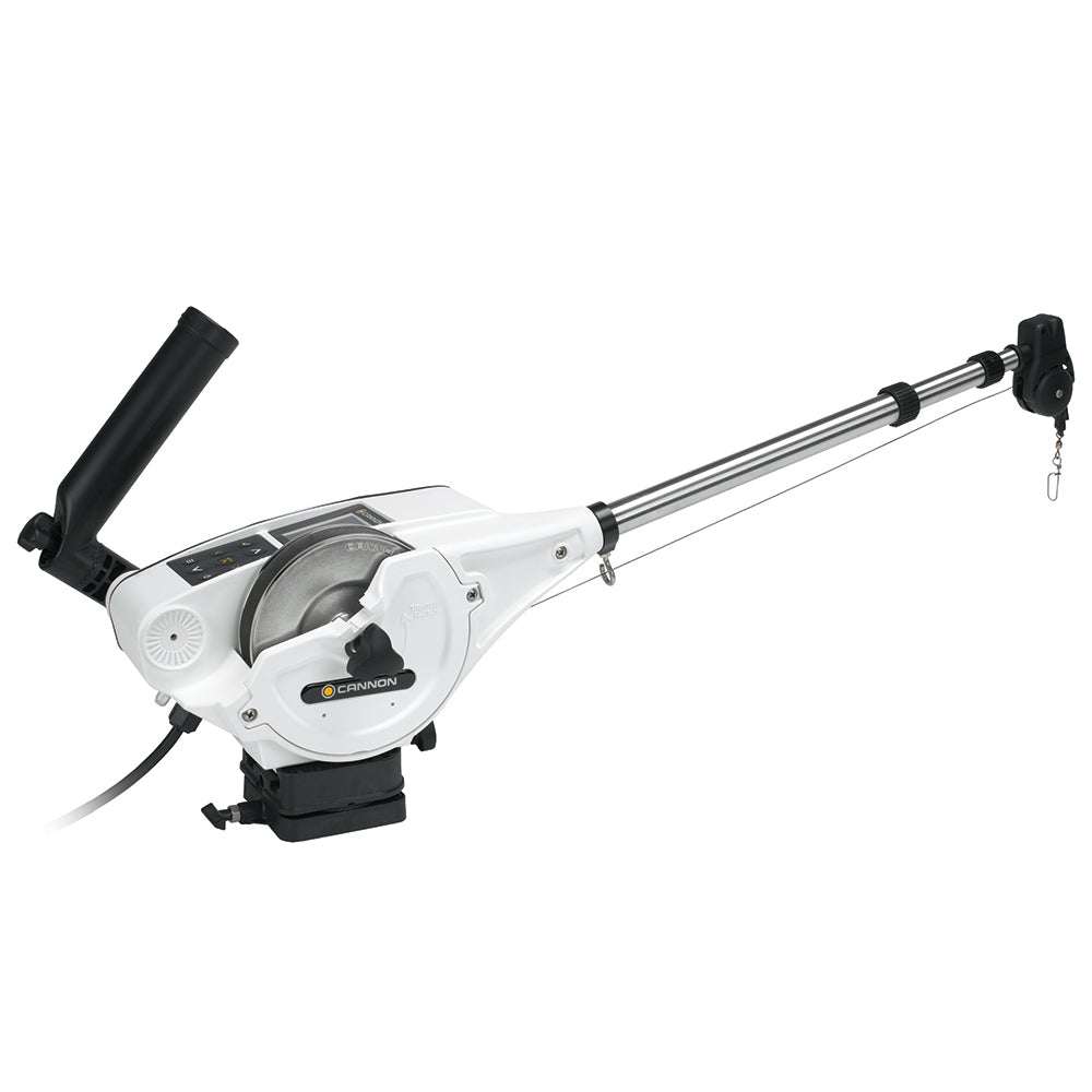 Cannon Optimum 10 Tournament Series electric downrigger with telescopic boom and dual axis adjustable rod holders