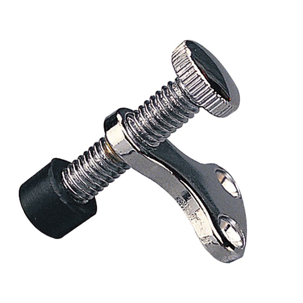 Chrome plated brass window anti-rattle stop with threaded pin and rubber tip