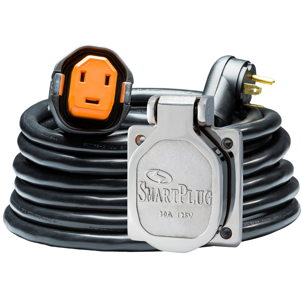 SmartPlug RV Kit 30 Amp 30' Dual Configuration Cordset - Black (SPX X Park Power) & Stainless Steel Inlet - R30303BM30NT