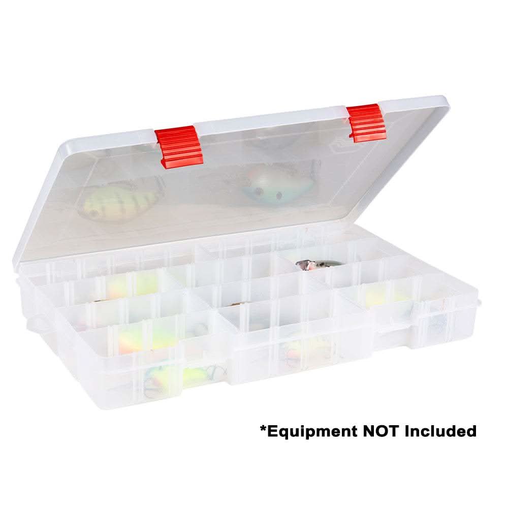Plano Rustrictor 3700 Stowaway clear tackle box with adjustable compartments and rust-preventing protection
