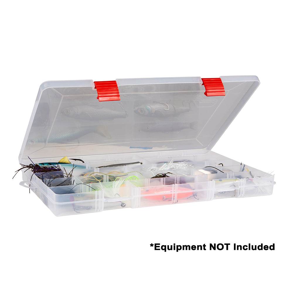 Plano Rustrictor 3700 Thin Stowaway transparent tackle box with adjustable compartments and rust-proof protection
