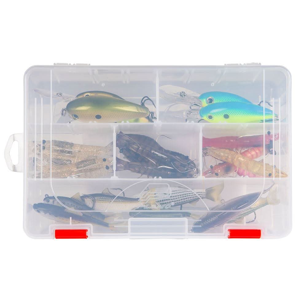 Plano Rustrictor 3600 Deep Stowaway transparent tackle box with adjustable compartments and rust-preventing VCI technology