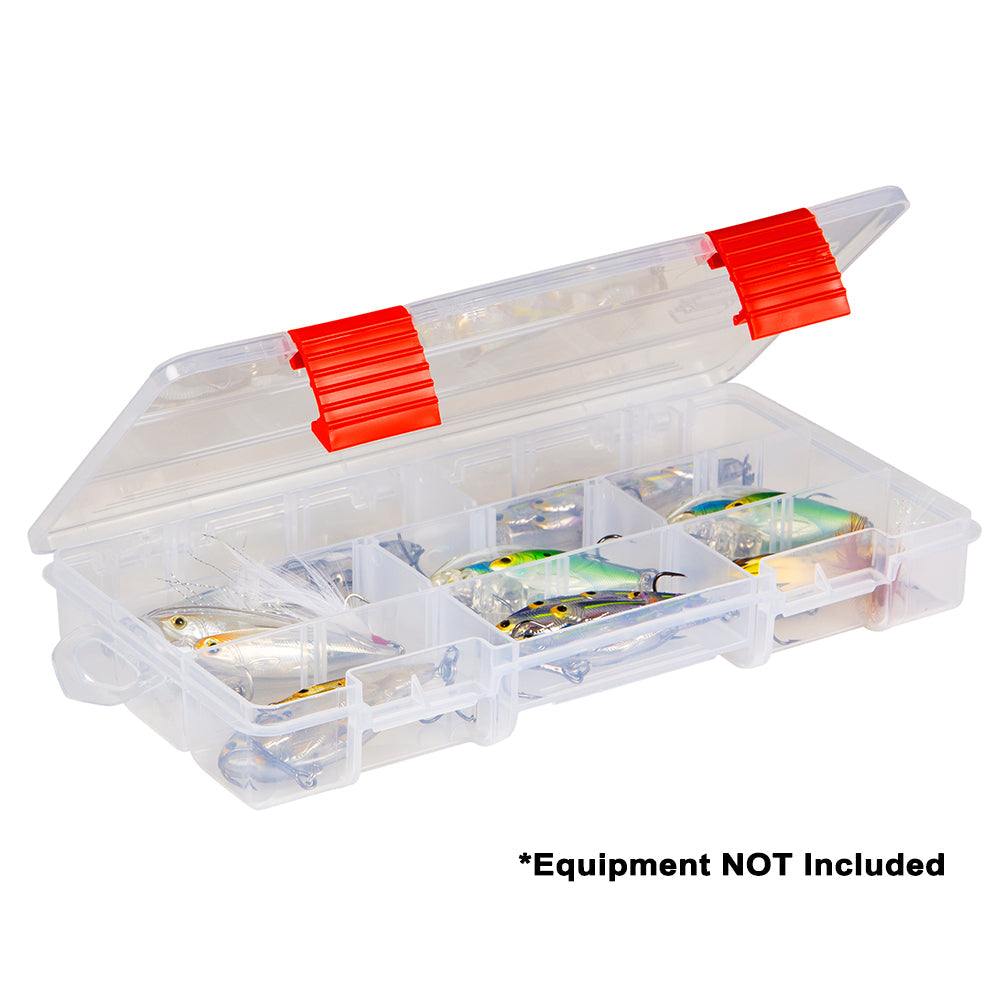 Plano Rustrictor 3500 clear tackle box with adjustable compartments and rust-preventing VCI technology