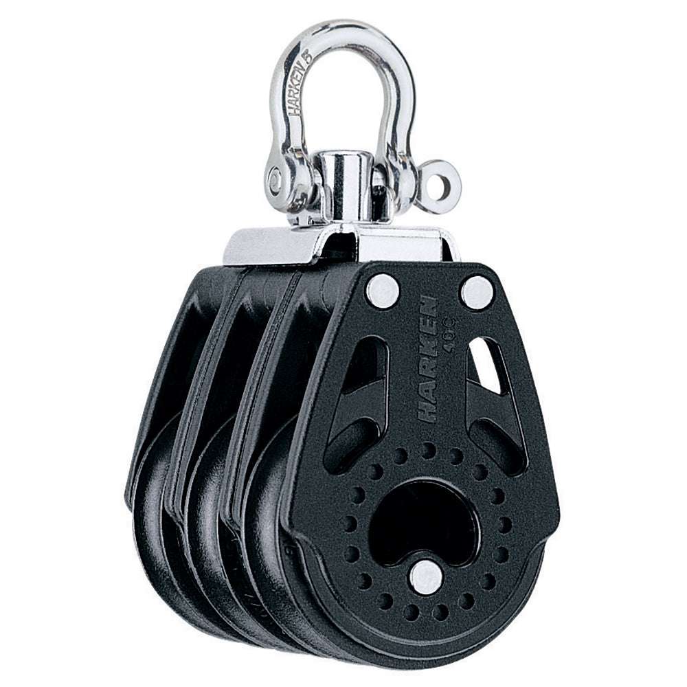 Harken 40mm Carbo Air Triple Swivel Block with black triple sheave and stainless steel swivel for high load sailing applications
