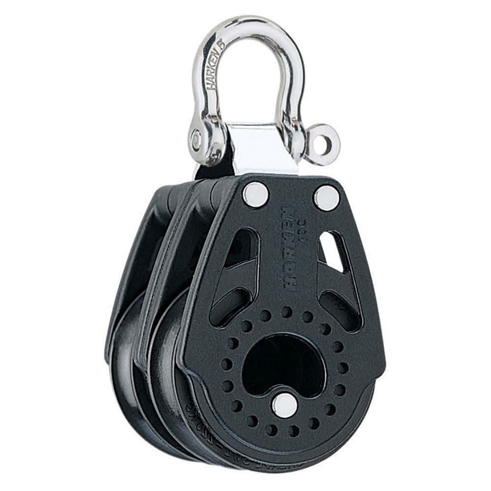 Harken 40mm Carbo Air double fixed block with black composite sheaves and stainless steel shackle for high load marine applications