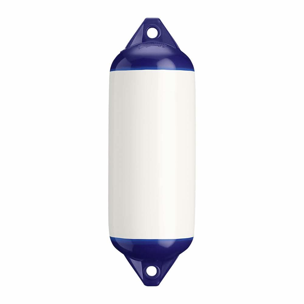 Polyform F-2 Twin Eye Fender 8.2 x 25 inch white boat fender with twin eye design and reinforced ropeholds