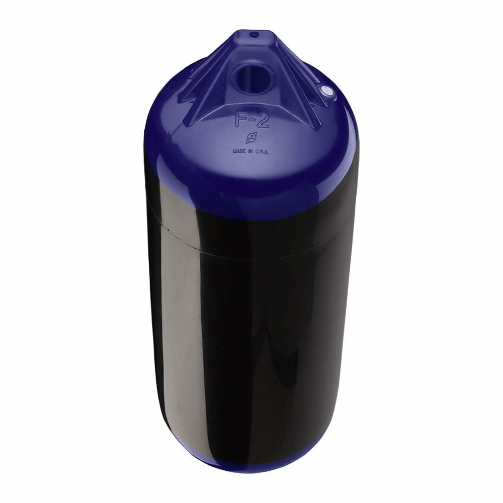 Polyform F-2 Twin Eye Fender 8.2 x 25 inch black marine boat fender with twin-eye design and reinforced ropeholds