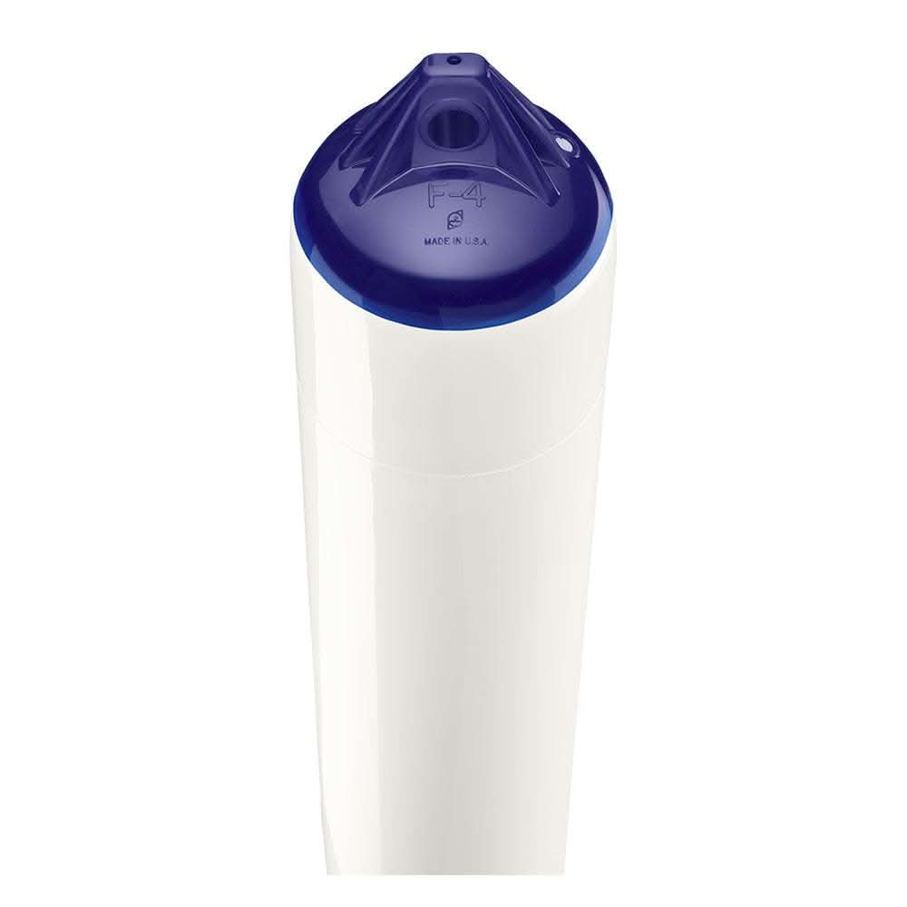 Polyform F-4 white twin eye boat fender 8.5 by 40.5 inches with blue top