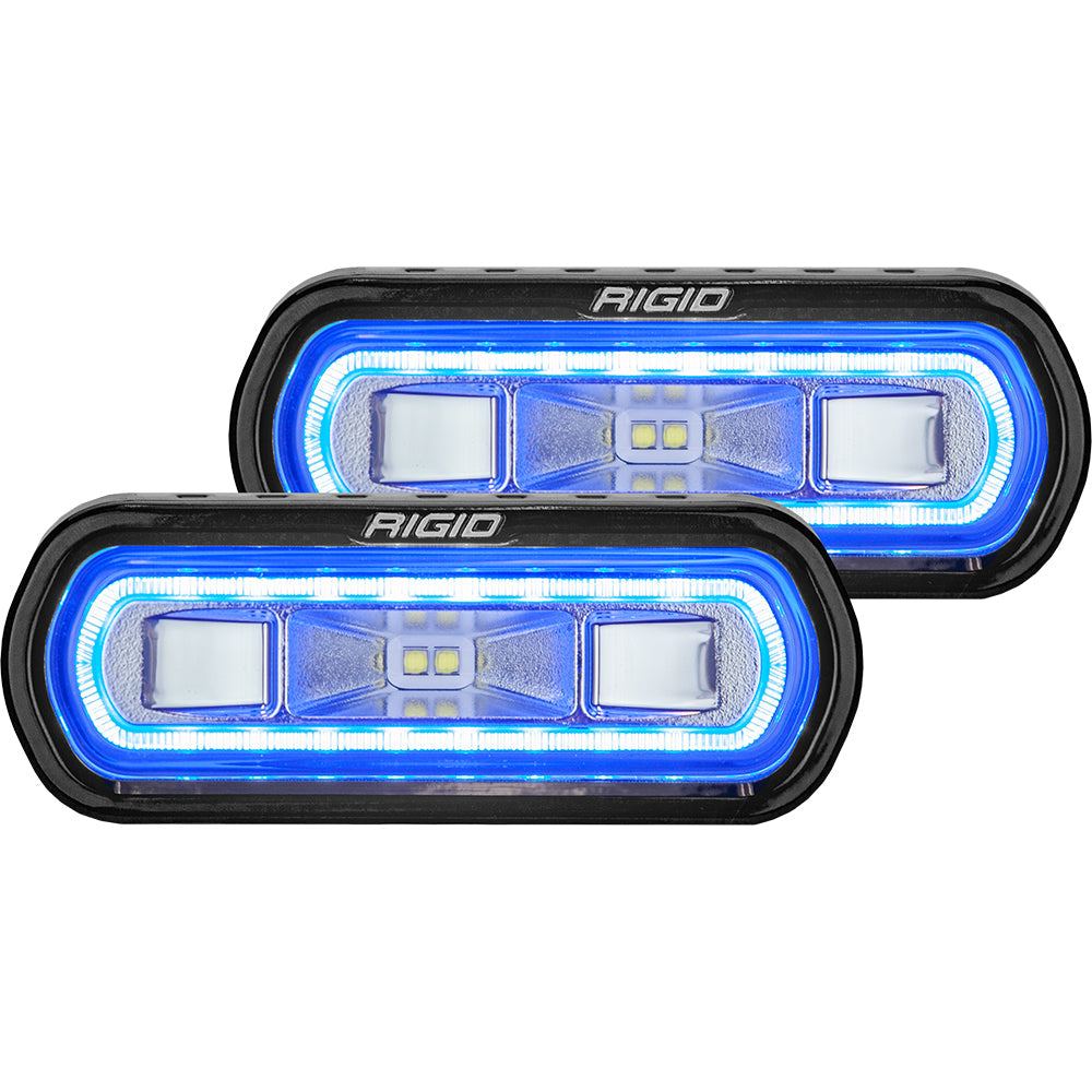 RIGID Industries SR-L Series surface mount spreader light with black housing and blue halo backlight pair
