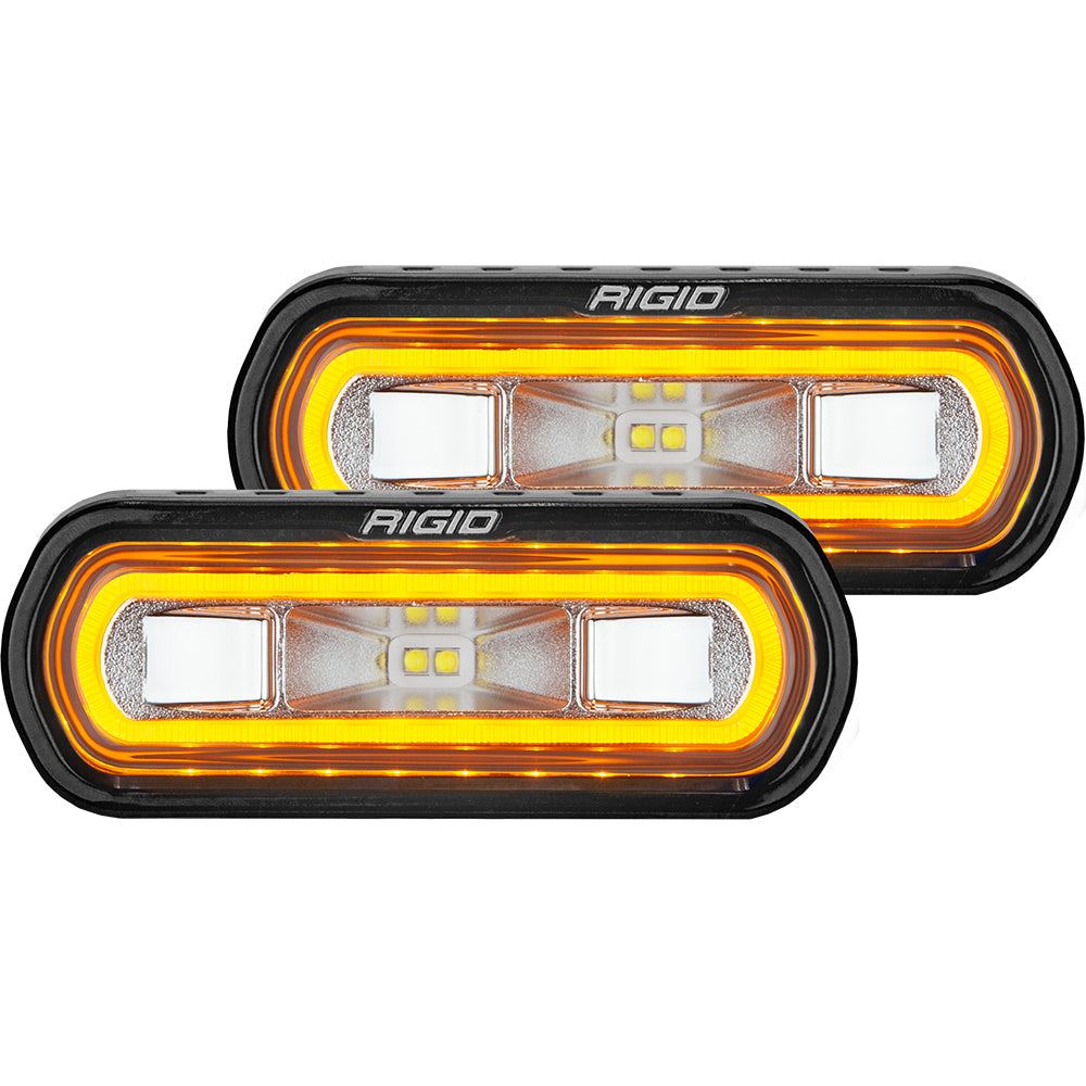 RIGID Industries SR-L Series Surface Mount Spreader Light with black housing and amber halo backlight pair