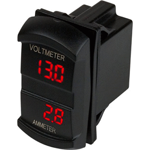 Sea-Dog Dual Volt/Amp Meter rocker switch with red LED display and IP65 rating
