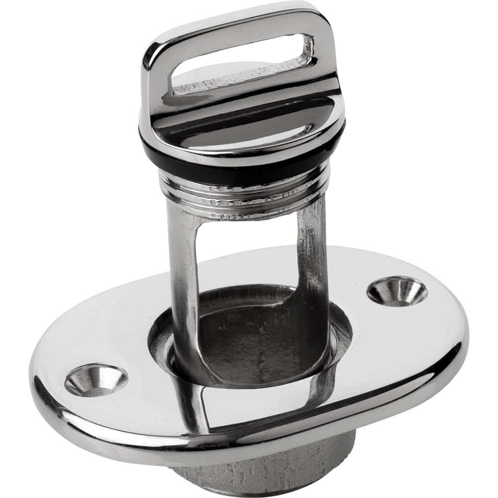 Sea-Dog Oblong Captive Garboard Drain and Plug made of 316 stainless steel with captive plug design and two mounting holes