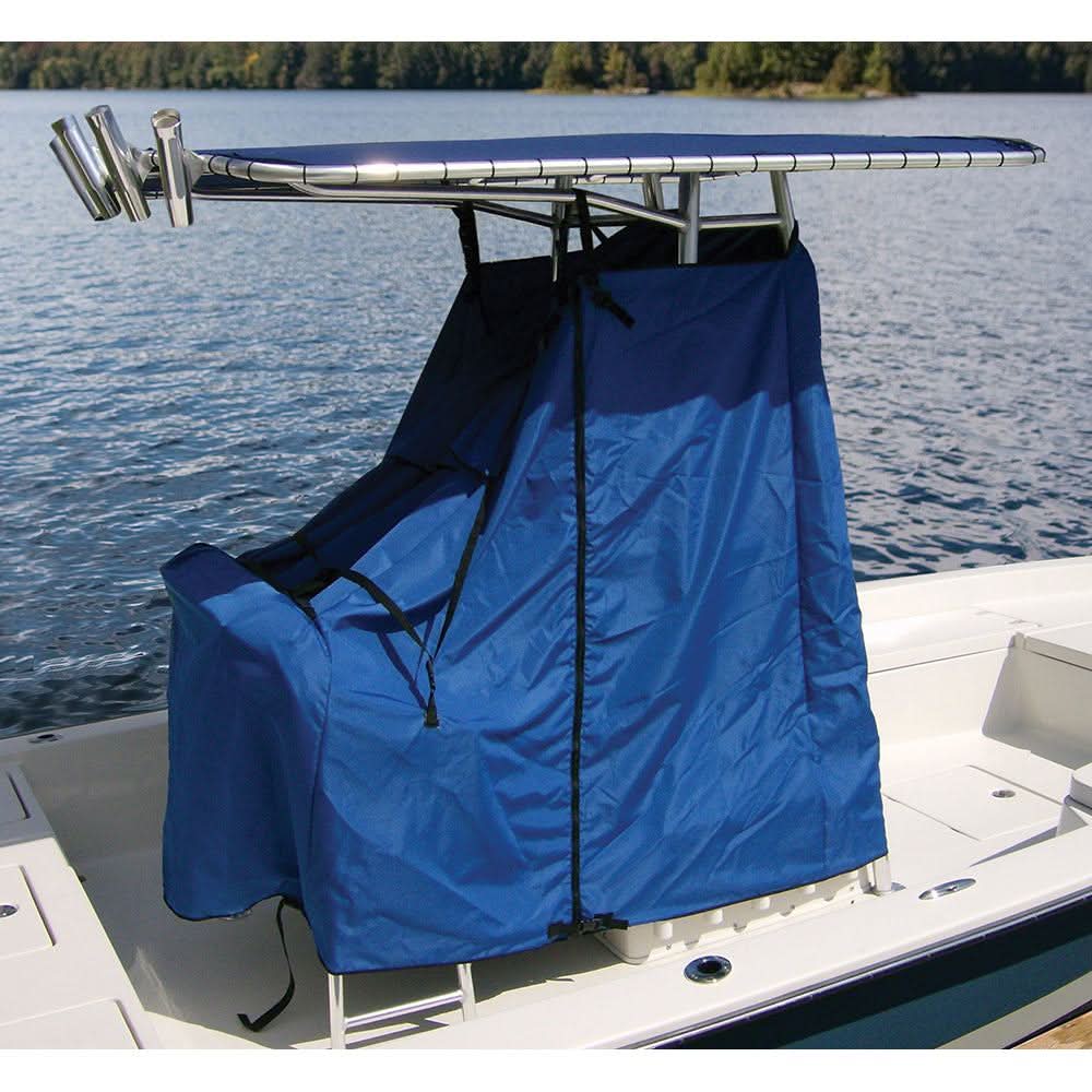 Blue Universal T-Top Center Console Cover by Taylor Made protecting boat console with adjustable straps and marine grade zipper