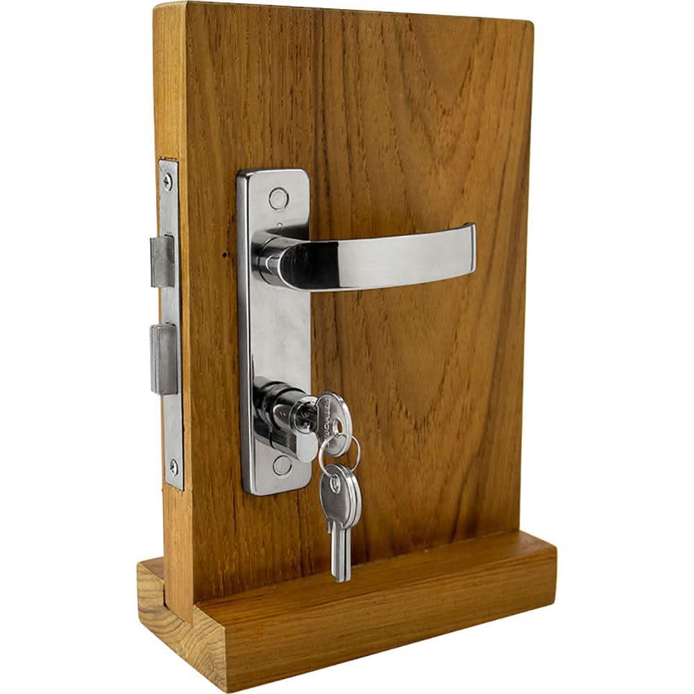 Sea-Dog Door Handle Latch locking stainless steel on wooden door sample