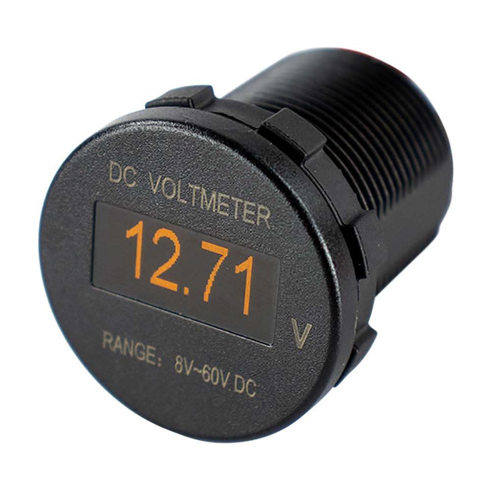 Sea-Dog OLED Voltmeter round black marine voltmeter with bright orange display reading 12.71 volts