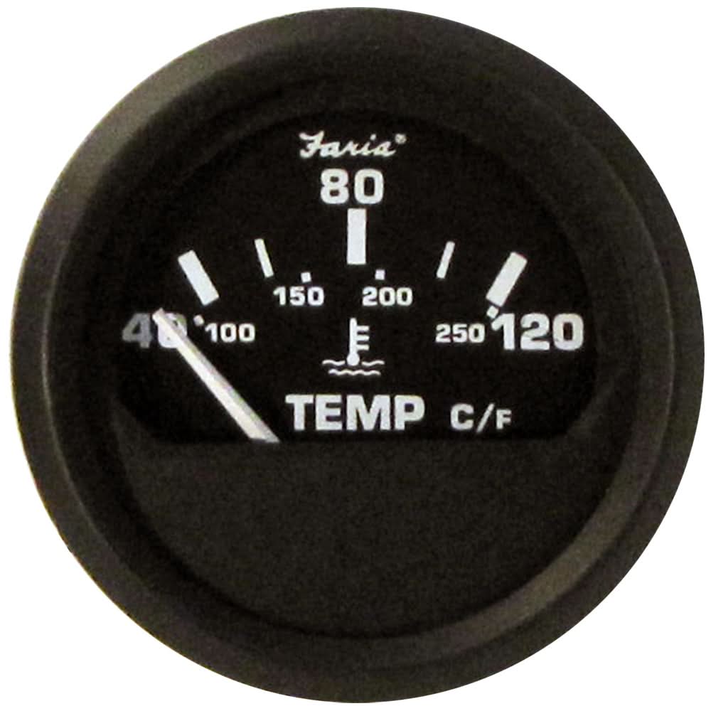Faria Euro Black 2" Water Temperature Gauge - Metric (40 to 1208 C) - 12814