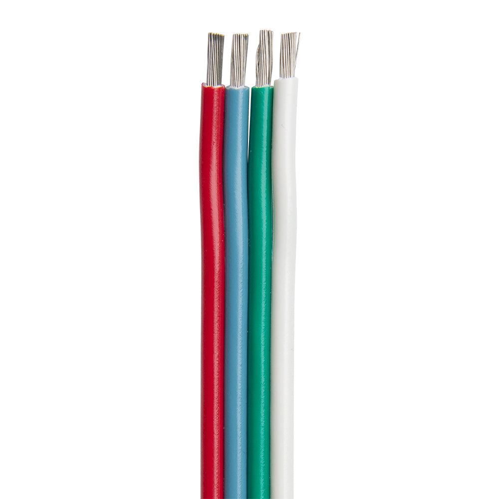 Ancor Flat Ribbon Bonded RGB Cable 16/4 AWG with red, light blue, green, and white wires close-up