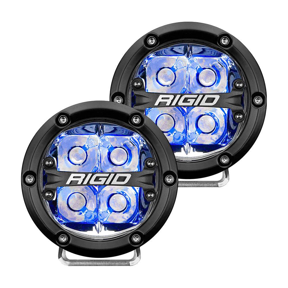 RIGID Industries 360-Series 4-inch LED off-road spot beam lights with blue backlight and black housing
