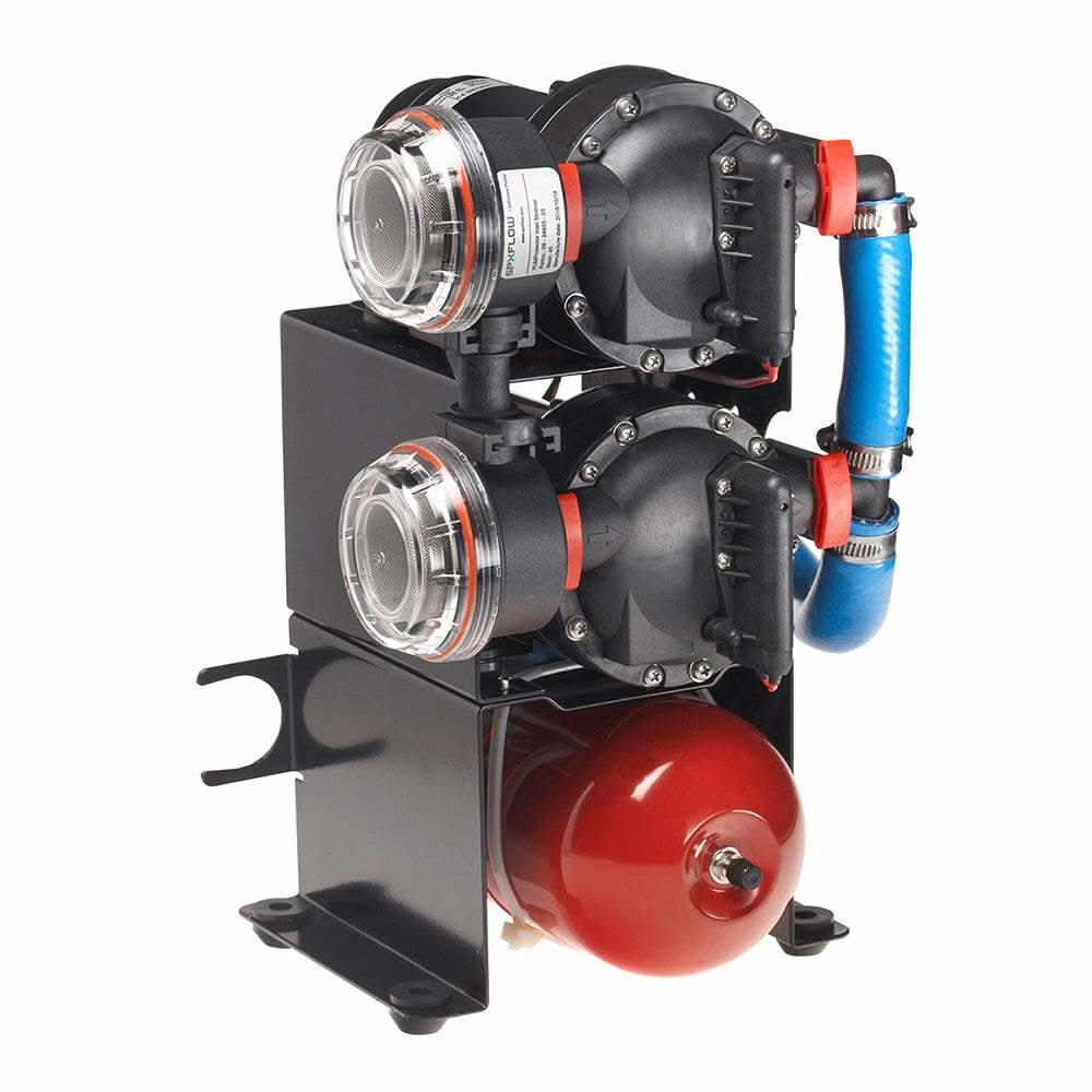 Johnson Pump Aqua Jet Duo 24V water pressure pump system with 10.4 GPM capacity and pre-pressurized accumulator tank