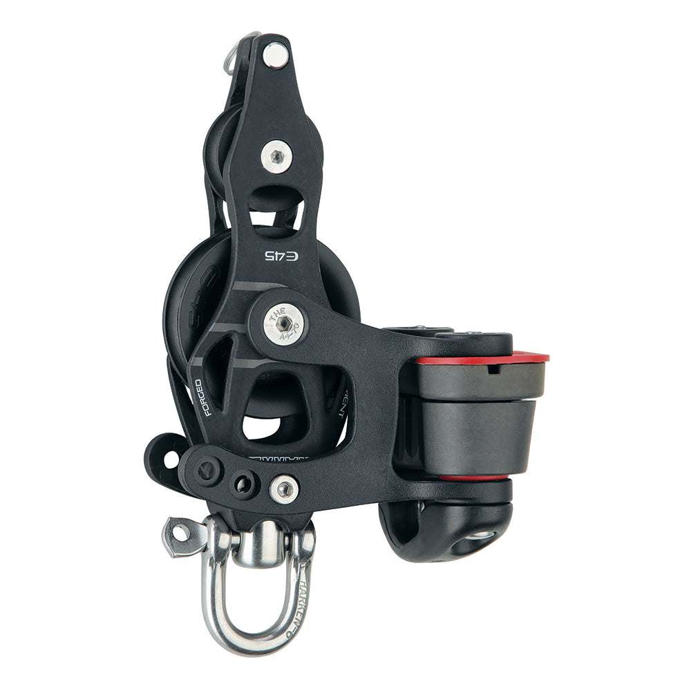 Harken 45mm single aluminum element fiddle block with swivel, becket, and cam cleat for sailing rope control