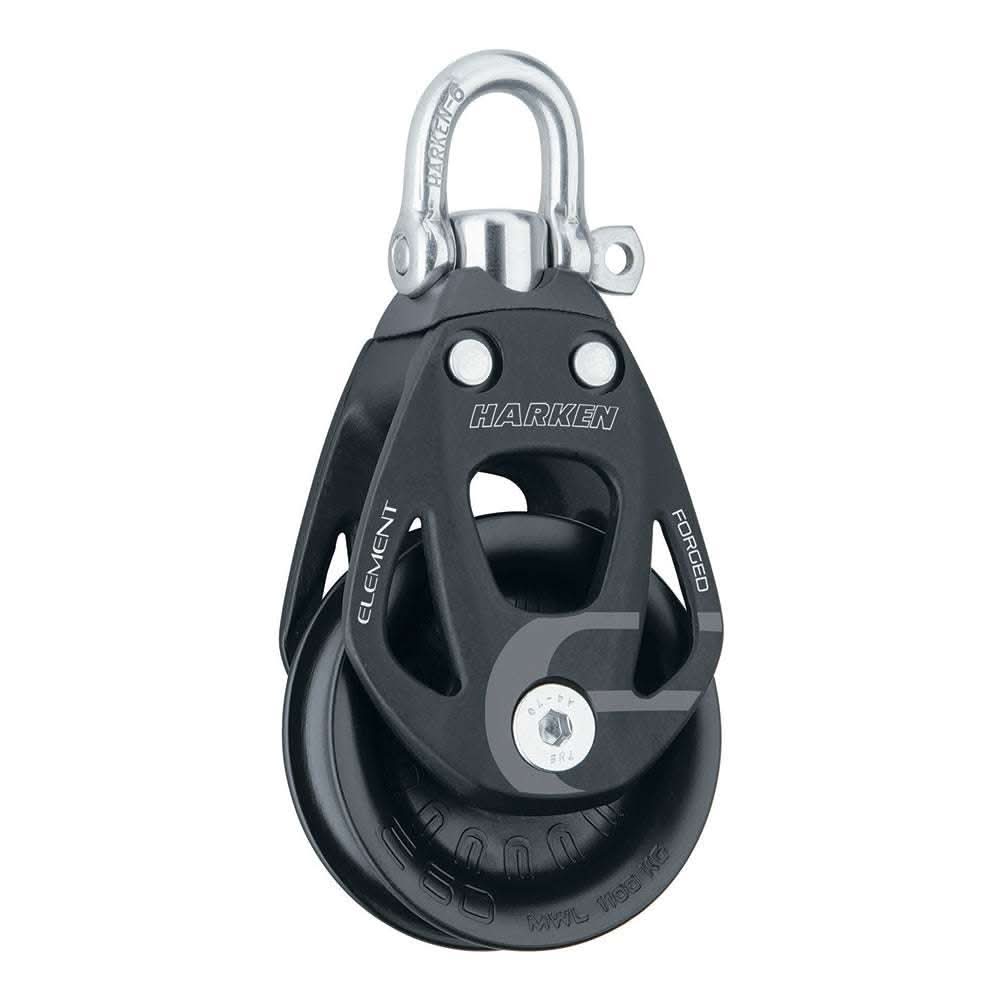 Harken 60mm single aluminum element block with swivel, forged aluminum sideplates, corrosion-resistant, 1100kg load capacity boat pulley block