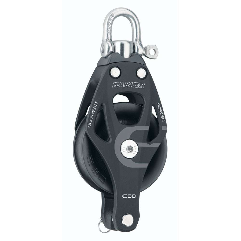 Harken 60mm Single Aluminum Element Block with swivel and becket, corrosion-resistant aluminum sideplates, 60mm sheave diameter, 1100 kg load capacity